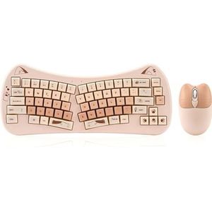 Ergonomic Wireless Keyboard and Mouse Combo - PYRIOLHI -2.4G Rechargeable - 66 Keys Bluetooth Keyboard and Mouse Set - For PC, Laptop, PC, Mac, Windows - Colourful(Light pink)