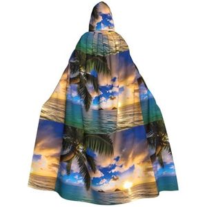 Tropische Hawaii Palmboom Oceaan Zee Zonsondergang Unisex Oversized Hoed Cape Voor Halloween Kostuum Party Rollenspel