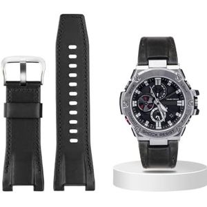 Canvas lederen horlogeband geschikt for Casio G-SHOCK GST-B100 S130 W300GL 400G W330 GST-W120L s120 W130L S100 Serie horloge accessorie (Color : Black silver buckle, Size : 26mm)