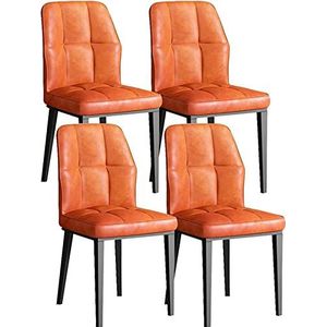 GEIRONV Moderne eetkamerstoelen set van 4, koolstofstalen poten keukenstoelen zacht PU-leer kussenzitting woonkamer zijstoel Eetstoelen (Color : Orange red, Size : 42x49x88cm)