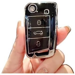 Sleutelbehuizing Autosleutel Case Volledige Cover Fob Voor Golf 7 MK7 Voor Tiguan MK2 Voor Ateca Voor Leon FR 2 Voor Ibiza Voor Octavia Autosleutelhoesje(Silver Black)