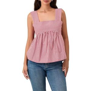 CupitiDU Peplum Tanktops met ruches voor vrouwen,Zomer Mouwloze Vierkante Hals Plaid Tie Back Crop Babydoll Tank Top, Rood, L