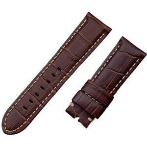 LUGEMA 22mm 24mm 26mm Italië Kalf Bamboe Lederen Horlogeband Compatibel Met Panerai Band Horloge Band Met Gesp PAM441/111/386 Accessoires (Color : Brown Beige Line, Size : 24MM PAM_ROSE BUCKLE)