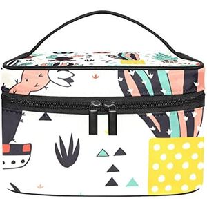 Make-up Organizer Bag, Reizen Make-up Tas Organizer Case Draagbare Cosmetische Tas voor Vrouwen en Meisjes Toiletartikelen Cactus en Plant Collectie, Meerkleurig, 22.5x15x13.8cm/8.9x5.9x5.4in