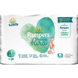 Pampers Pure Protection (natuurlijk) Newborn, luiers van katoen en natuurlijke materialen uit planten, 0% geur, kinderen, uniseks, maat 1 (2-5 kg), 35 stuks