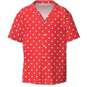 OdDdot Rood en wit polkadots print heren button down shirt korte mouw casual shirt voor mannen zomer business casual jurk shirt, Zwart, XXL