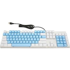Volledig Toetsenbord, 104 Toetsen Vermijd Ghosting Bedraad Computertoetsenbord met RGB-achtergrondverlichting voor Computers (Blauw Wit)