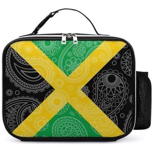 Jamaica Paisley vlag lunchbox container herbruikbare lederen geïsoleerde maaltijd draagtas met afneembaar gesp handvat