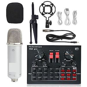 Geluidskaartkit, Draadloze Karaoke Microfoon Statief WXH1000 & BM900 USB Geluidskaart V8XPRO Professionele Studio Condensator Microfoon for PC Telefoon MIC(White WXH1000 BM900)