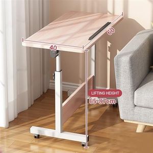 standing computer desk Luie man laptoptafel, verplaatsbare lift kleine tafel slaapkamer met katrol kleine bank nachtkastje staande laptop bureau (Color : Foldable white maple, Size : 80 * 40cm)