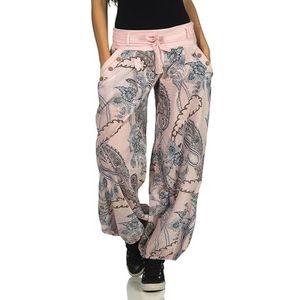 malito dames Pofbroek met opdruk | comfortabele vrijetijdsbroek | lichte stoffen broek incl. riem | Harembroek - nonchalant 3485 (roze)