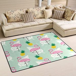 Tapijt 100 x 150 cm, roze flamingo ananas patroon zomer grappig slaapkamertapijt duurzaam antislip tapijt woonkamer voor binnen en buiten, kamer