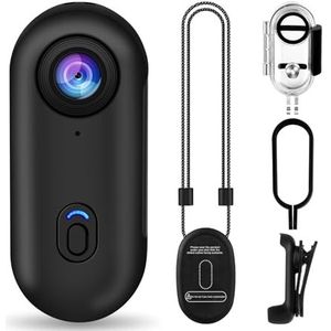 i3 4K duimactiecamera, klein formaat, overal te monteren, kleine lichaamscamera met veerclip, draagbaar vlogging, handsfree POV-opname, helmcamera voor fietsen, motorfiets (64G-kaart, zwart)