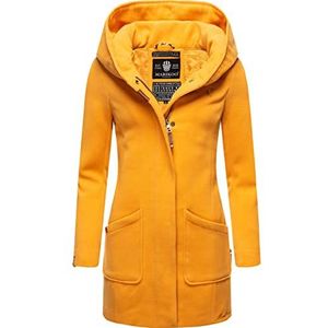 Marikoo Maikoo Winterjas voor dames, warme wollen mantel, lang, met capuchon, XS-XXL, geel, XL