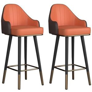 GZDZ Barstoelen Draaibare barkrukken set van 2, PU-lederen barkrukken, barkrukken met rug, keukeneilandkrukken voor thuis, bar, eetkamer (oranje, zithoogte 75 cm)