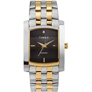 Timex Mannen Jurk Analoge 33mm Roestvrij Staal Armband Horloge Met Echte Diamant, Tweekleurig/Zwart, armband
