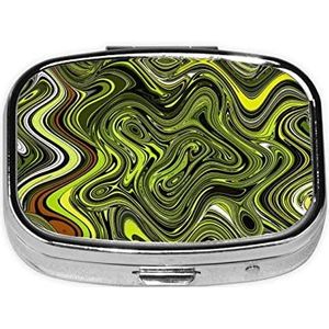 Abstracte Groene Slang Print Pil Doos Draagbare 2 Compartimenten Metalen Pil Case Pil Organizer Voor Opslag Vitaminen Visolie Medicatie