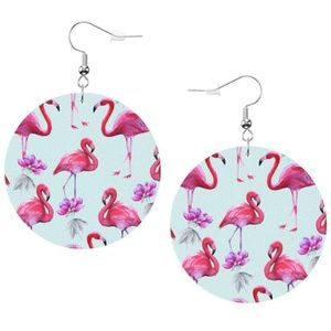 LAMAME Rode Kreeft Print Gedrukt Ronde Dangle Earring Lederen Oorbel Vakantie Party Decoratie, Eén maat, Kunstleer