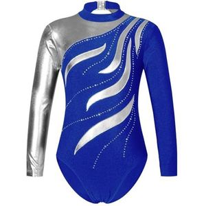 Gymnastiek Ballet Turnpakje Ballet Dans Turnpakje Gymnastiek Jumpsuit for Meisjes Lange Mouw Glanzend Strass Kunstschaatsen Body Dancewear Danskleding Kostuum(BLUE,10)
