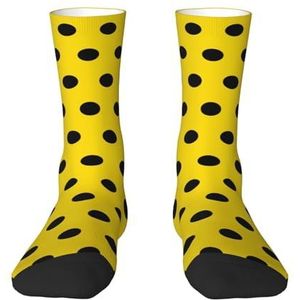 Zwarte en gele stippen, compressiekousen crew sokken casual volwassen sokken sportsokken