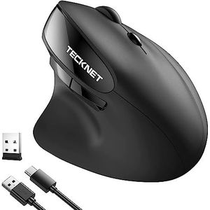 TECKNET Draadloze Muis - Ergonomisch - Zwart - Oplaadbaar - 6 Knoppen