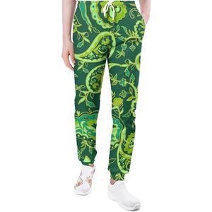 Groene Paisley Patroon Heren Joggingbroek Casual Joggers Broek Atletische Lounge Broek Met Zakken Voor Vrouwen