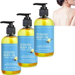 Orena Body Oil Caramel Vanilla, Orena Body Oil Vanilla, Geuren Body Oil, Natuurlijke Verhelderende Huidolie Badolie, Uitdrogende Huid Moisturizer Caramel Vanilla Body Oil, voor Alle Huidtypes (3pcs)