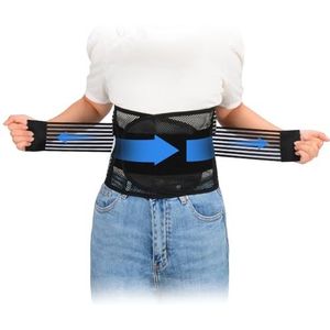 supregear Lendensteun Brace, Verstelbare Ademende Rugbrace voor Rugband, Lumbale Steun voor Mannen Vrouwen Rugpijn, Hernia, Ischias, Scoliose, Zwart, L
