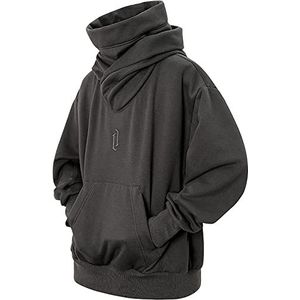 Eocicvvi Heren Sweatshirt met Capuchon Hoge hals Pullover Hip Hop Fleece Hoodies Unisex Herfst Winter(Grau,S)