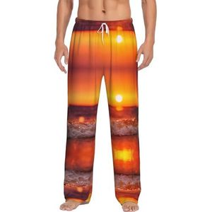 Zonsondergang Met Zee Golven Mannen Lange Lounge Wear Broek Nachtkleding Pyjama Bodems Nachtkleding Met Zakken En Trekkoord, Wit, S