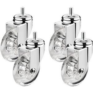 Furniture caster, Een set van 4 zwenkwielen ?75mm, met schroefdraadpennen M8x15, M10x15 en kogellagers, transparante rubberen zwenkwielen,(M8*15mm,4 Swivel)