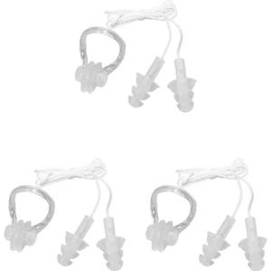 3 Set van 2 Stuks Volwassenen Oor Stopper Neus Clips Set Vrouwen Mannen Zwemmen Surfen Duiken Siliconen Zachte Oordopje Kit Onderwater Sport Wit