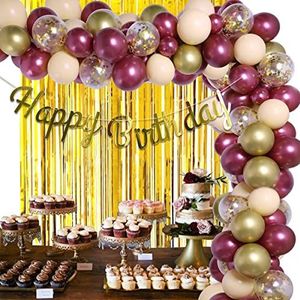 Fangleland Bourgondië Gouden Verjaardagsfeestje Decoraties Ballon Slinger Boog Kit Gelukkige Verjaardag Banner Pailletten Ballon Klatergoud Folie Fr