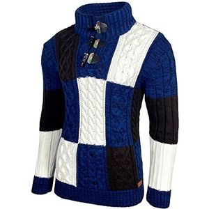 Heren grof gebreide trui gebreide trui opstaande kraag winter vrijetijdsjas patroon ontwerp gemêleerd sweatshirt trui B-51112, blauw, M
