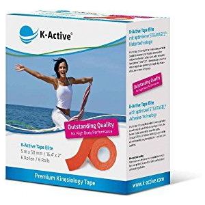 K-Active Kinesiologie Tape Elite oranje, met STRATAGEL® PLUS lijmtechnologie, waterafstotend en hypoallergeen, 50 mm x 5 m, 6 rollen
