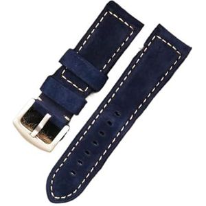EDVENA Handgemaakte Suede Lederen Horlogebandje Bruin Grijs 22mm 24mm Polsband Vervangende Horlogeband Accessoires Compatibel Met Panerai (Color : Blue, Size : 22mm)