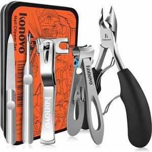 Konovo Teennagelknipper kit voor senioren, dikke teennagels, 5 stuks: Heavy Duty, 16 mm brede kaak, 360° draaiend, nagelvijl, nagelriemvork, oranje, roestvrij staal, rubber