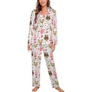 Leuke Kleurrijke Katten Vrouwen Lange Mouw Button Down Nachtkleding Zachte Nachtkleding Lounge Pyjama Set XL