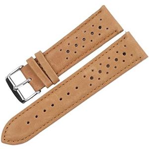 Chlikeyi Horlogebandje van echt poreus leer, ademend, 18-24 mm, handgemaakt, horlogeband, reservebandjes, kaki, 20 mm, strepen