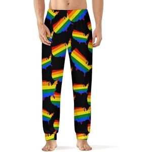 Gay Pride LGBT Vlag Kaart van Amerika Regenboog Mannen Pyjama Broek Zachte Lounge Bottoms Met Pocket Slaap Broek Loungewear