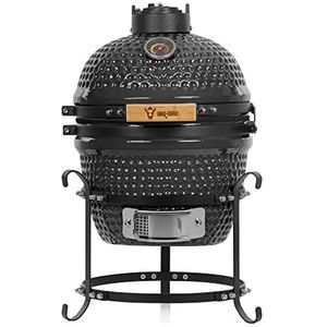 BBQ-Toro Kamado Hairo houtskoolbarbecue, 32 cm met thermometer, houten handvat, Kamado keramische grill, mini-houtskoolgrill, mini-kamado grill, keramische grill, Kamado BBQ, keramische grill (grijs)