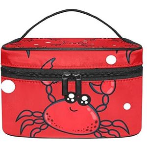 Make-up Organizer Bag, Reizen Make-up Tas Organizer Case Draagbare Cosmetische Tas voor Vrouwen en Meisjes Toiletartikelen Rode Krabben Patroon Leuke Witte Stippen, Meerkleurig, 22.5x15x13.8cm/8.9x5.9x5.4in