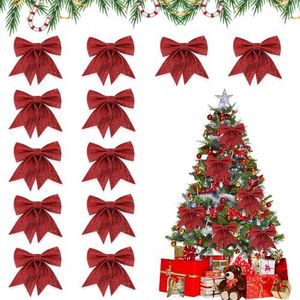 2 glitter kerststrikken, 15cm, kerstrood