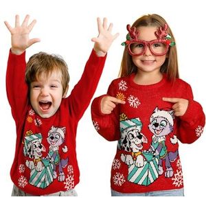 United Labels Paw Patrol Marshall and Everest, kersttrui voor kinderen, gebreide wintertrui voor jongens en meisjes, rood, rood, 98-104