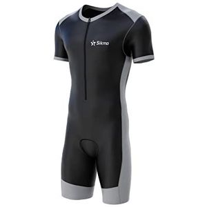 Sikma Heren Fietsen Skinsuit Gewatteerde Een Stuk Trisuit Bike Top Short, Zwart/Grijs, XL