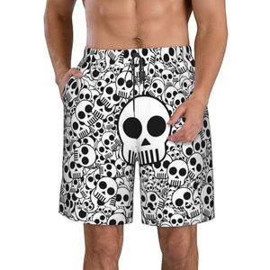 JIAWUJYNB Zwarte en witte strandshorts voor heren, met schedels print, lichtgewicht, sneldrogend, zwembroek met trekkoord en zakken, Wit, L