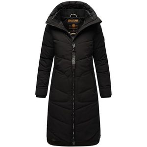 MARIKOO Benikoo Winterjas voor dames, warme gewatteerde jas, lang, met capuchon, S-XXL, zwart, XL
