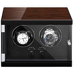 Dubbele watchwinder voor automatische horloges Stille motor 5 rotatiemodi Anti-magnetisch ontwerp Microvezel lederen opbergdoos voor het opwinden Houten omhulsel Pianolak buitenkant