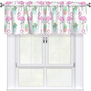 GUOLGP Tropische Flamingo Leuke Cactus Print 137x45 cm Venster Valance Gordijnen Voor Keuken Badkamer Wasruimte Home Decor