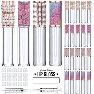 AMORIX Set van 20 diamanten lipgloss tubes met staf, 5 ml lege strass schattige lipgloss flessen/containers kristal lipgloss benodigdheden kit + 2 stuks spuiten + etiketten voor doe-het-zelf lipgloss